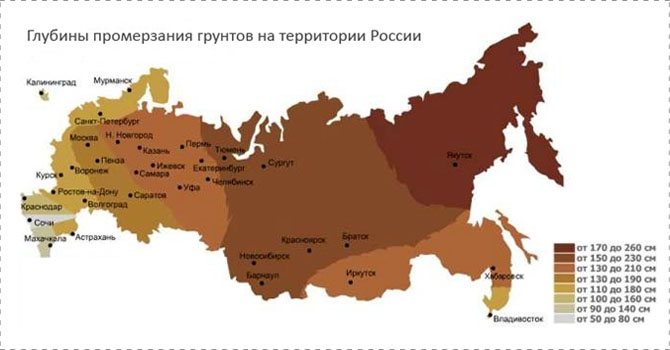 Карта промерзывающих глубин земли на территории России